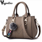 ✨ Elegant Embroidered PU Leather Handbag – Women’s Messenger Tote with Pom-Pom Charm & Shoulder Strap